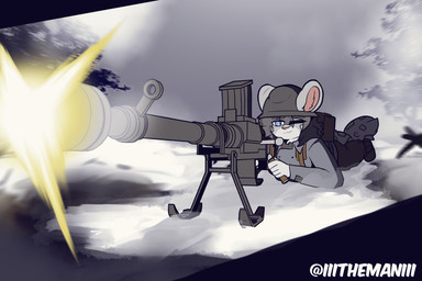 aiming anthro anti-materiel_rifle armor blue_eyes clothed clothing gun headgear helmet lying male muzzle_flash on_front outside ranged_weapon recoil snow solo warzone weapon the_man foxhole:_persistant_online_warfare felid mammal pantherine snow_leopard 2025 2d_animation animated frame_by_frame hi_res