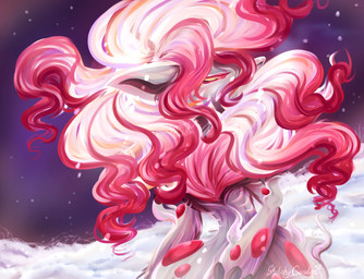 ambiguous_gender anthro flowing_hair fur hair long_hair outside painting_(object) red_hair snow snowing solo white_body white_fur sketchygarden nintendo pokemon pokemon_legends_arceus canid canine generation_8_pokemon ghost hisuian_form hisuian_zoroark mammal pokemon_(species) regional_form_(pokemon) spirit hi_res shaded signature