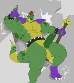 abs anthro armband balls bass_guitar big_muscles clothing erection fingerless_gloves genitals gloves green_body grey_background guitar hair handwear humanoid_genitalia humanoid_penis male muscular muscular_anthro muscular_male musical_instrument pecs penis plucked_string_instrument red_hair shoulder_pads simple_background solo spiked_armband spikes string_instrument phosbara five_nights_at_freddy's five_nights_at_freddy's:_security_breach scottgames steel_wool_studios montgomery_gator crocodile crocodilian reptile scalie hi_res