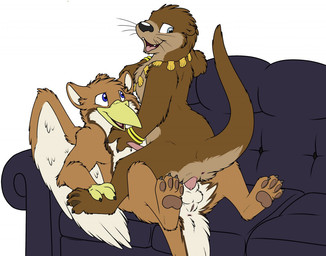 animal_genitalia anthro anus beak bracelet butt cowgirl_position cute_fangs duo erection fangs feathered_wings feathers from_front_position furniture genitals happy happy_sex intersex intersex/intersex intersex_on_bottom intersex_on_top intersex_penetrated intersex_penetrating jewelry looking_back maleherm maleherm/maleherm maleherm_on_top maleherm_penetrated maleherm_penetrating necklace nude on_bottom on_top open_mouth pawpads penetration penis raised_tail sex sheath simple_background sofa straddling tail tapering_penis teeth vaginal vaginal_penetration vulva whiskers wings mizzyam zarphus mythology lahani zoober_(zarphus) avian gryphon mammal mustelid mythological_avian mythological_creature otter archived_source digital_media_(artwork) flat_colors