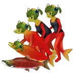 clothing female feral fin green_hair hair one-piece_swimsuit solo swimwear tail tail_fin transformation transformation_sequence alunka salmon_girl_(alunka) animal_humanoid fish fish_humanoid humanoid marine marine_humanoid salmon salmon_humanoid salmonid_(fish) sockeye_salmon hi_res