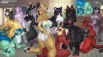 anthro breasts fellatio female genitals group group_sex gynomorph herm intersex male multi_breast nipples nude oral oral_penetration orgy penetration penile penile_penetration penis sex tail tongue tongue_out lucreteer mythology bat canid canine canis deer domestic_dog dragon mammal mythological_creature mythological_scalie new_world_deer reindeer scalie