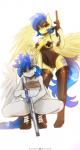 anthro areola breasts clothed clothing cutie_mark duo feathered_wings feathers female gun half-closed_eyes legwear looking_at_viewer narrowed_eyes ranged_weapon rifle simple_background smile sniper_rifle submachine_gun weapon white_background wings foxinshadow hasbro my_little_pony mythology fan_character sapphire_(ralek) silvia_windmane equid equine mammal mythological_creature mythological_equine pegasus digital_media_(artwork) hi_res shaded