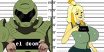 duo female male male/female male_human mugshot text goblinmex animal_crossing barbie_(doll) barbie_(film) doom_(series) id_software mattel microsoft nintendo doom_slayer isabelle_(animal_crossing) human humanoid mammal meme translated