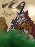 bodypaint bottomwear clothed clothing face_paint gun jacket knife knife_sheath male outside pants pawpads ranged_weapon rifle smoking_gun sniper_rifle solo topwear weapon weapon_holster unknown_artist combat_cat_studio wild_assault jack_(wild_assault) canid canine canis mammal wolf 3:4 hi_res