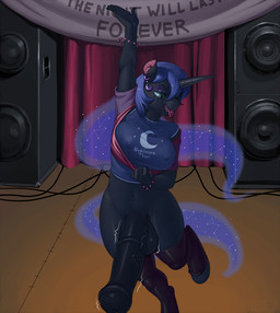 animal_genitalia animal_penis anthro anthrofied balls big_breasts big_penis biped blue_hair breasts clothed clothing curvy_figure ear_piercing equine_genitalia equine_penis erection flashing genitals gynomorph hair horn huge_penis intersex legwear midriff navel navel_piercing nipple_outline nipples penis piercing raised_arm solo speaker stage text thick_thighs tongue tongue_out tongue_piercing vein kevinsano third-party_edit friendship_is_magic hasbro my_little_pony mythology nightmare_moon_(mlp) equid equine mammal mythological_creature mythological_equine unicorn 2015 2016 digital_media_(artwork) english_text