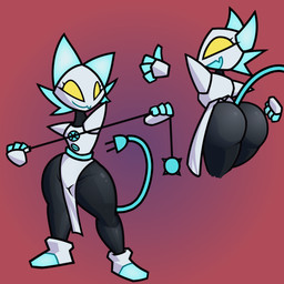 4_fingers anthro big_butt butt clothing electrical_plug_tail female fingers floating_hands footwear machine rear_view simple_background smile socks solo thick_thighs whip yellow_eyes mossly deltarune undertale_(series) tasque_manager darkner felid feline mammal robot 1:1 2021 digital_media_(artwork) hi_res