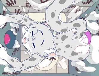 ahegao anal anal_penetration anthro balls bodily_fluids butt cum cum_in_ass cum_in_mouth cum_inside cum_on_face cumshot double_penetration ejaculation fellatio genital_fluids genitals glory_hole group hair high-angle_view looking_pleasured male male/male male_penetrated male_penetrating male_penetrating_male nude oral oral_penetration penetration penile penile_penetration penis profanity sex spitroast tail trio seemurena felid mammal 2d_animation animated digital_media_(artwork) motion_tweening