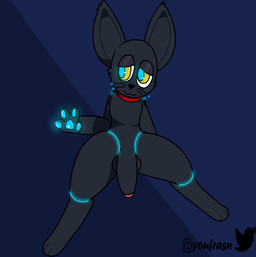 anthro balls black_body black_nose blue_background blue_paws blue_pupils collar crossgender foreskin ftm_crossgender genitals half-closed_eyes machine male multicolored_body narrowed_eyes partially_retracted_foreskin paws penis pupils red_collar simple_background solo text twitter_logo whiskers yellow_eyes youfrasn hi-fi_rush microsoft tango_gameworks twitter 808_(hi-fi_rush) domestic_cat felid feline felis mammal robot absurd_res artist_name hi_res source_request