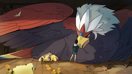 4_toes ambiguous_gender anisodactyl barn beak body_size_growth cramped cramped_wings duo extreme_size_difference feathers feet female feral front_view group inside larger_ambiguous larger_feral looking_at_another lying macro nuzzling on_front open_beak open_mouth room_filling size_difference size_transformation smaller_female smaller_human spread_wings standing toes transformation wings snivine444 nintendo pokemon accipitriform avian bird braviary generation_2_pokemon generation_3_pokemon generation_5_pokemon human lillipup mammal mareep pokemon_(species) taillow torchic 16:9 2024 absurd_res digital_media_(artwork) digital_painting_(artwork) hi_res painting_(artwork) widescreen