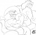 anthro anthro_on_anthro bent_over duo facesitting male male/male muscular muscular_male sitting_on_another c-trigger qase_de_carne rocko_garney felid lion lizard mammal pantherine reptile scalie black_and_white digital_drawing_(artwork) digital_media_(artwork) monochrome