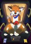 anthro anus arcade balls biped bodily_fluids cum cum_in_ass cum_inside first_person_view flaccid gaping gaping_anus genital_fluids machine male penis solo text neoanton_(artist) thebestfox canid canine fox mammal absurd_res digital_media_(artwork) english_text hi_res