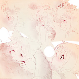 5_fingers anthro arm_hair blush blush_lines bodily_fluids body_hair chest_hair duo eyelashes eyes_closed femboy fingers fluffy_ears fur green_eyes hair hairy hug hugging_another larger_anthro larger_male looking_at_another looking_up looking_up_at_another male one_eye_closed patreon_logo size_difference smaller_anthro smaller_male speech_bubble tears teary_eyes text wiping_tears powfooo patreon hudson_(powfooo) mio_(powfooo) bovid bovine domestic_cat felid feline felis mammal 1:1 2017 hi_res url