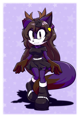 accessory antlers belly big_breasts boots border bottomwear breasts brown_hair choker clothing female footwear fur hair hair_accessory horn jewelry legband legwear long_hair necklace purple_background purple_body purple_fur shoes simple_background skirt solo thigh_highs thighband white_border xxkenthewolfxx sega sonic_the_hedgehog_(series) canid canine fox mammal absurd_res hi_res
