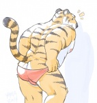 anthro biceps big_muscles bulge butt clothed clothing looking_back male muscular muscular_anthro muscular_male nipples nude rear_view skimpy solo speedo swimwear topless triceps undressing wolfyama yama_(artist) felid mammal pantherine tiger