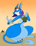 anthro belly big_belly blue_body blue_skin desert female hair outside overweight purple_hair sitting solo kmorrisoncartoon_(artist) mythology felid mammal mythological_creature mythological_sphinx 2013