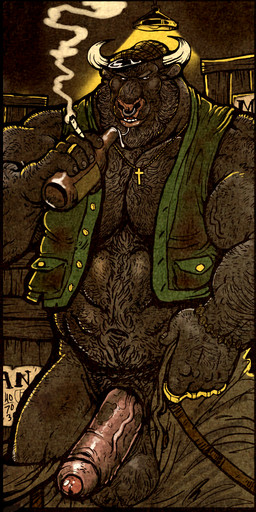 abs alcohol anthro balls beer belly beverage biceps big_muscles big_penis bottomwear brass_knuckles cigarette clothing criminal cross cross_necklace erection facial_piercing food foreskin front_view gang gangster genitals hat headgear headwear huge_muscles humanoid_genitalia humanoid_penis jacket jewelry male manly melee_weapon musclegut muscular muscular_anthro muscular_male necklace nose_piercing nose_ring overweight overweight_anthro overweight_male pants pecs penis piercing ring_piercing septum_piercing smoke smoking solo thick_penis topwear undressing weapon dramamine bison bovid bovine mammal