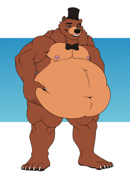 5_fingers 5_toes anthro belly belly_grab big_belly black_eyebrows black_nose black_pawpads blue_eyes bow_tie claws clothing deep_navel eyebrows feet fingers hat headgear headwear male moobs navel nipples obese obese_anthro obese_male overweight overweight_anthro overweight_male pawpads pink_nipples solo standing toes top_hat white_claws blojack_(artist) five_nights_at_freddy's scottgames freddy_(fnaf) bear mammal hi_res