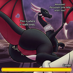 belly black_body black_butt black_eyes black_legs butt confusion duo escape_attempt failed_escape featureless_crotch female female_pred feral feral_pred full_tour horn looking_back null null_bulge purple_background red_belly red_wings safe_vore simple_background small_prey talking_to_prey text vore white_horn wings pegastine activision mythology spyro_the_dragon corrupt_cynder cynder dragon mythological_creature mythological_scalie scalie 1:1 2026 english_text hi_res