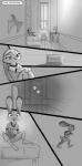 2018 anthro bed biped clothed clothing comic dipstick_ears disney door ear_markings english_text female furniture greyscale hi_res inside judy_hopps lagomorph leporid mammal monochrome multicolored_ears rabbit sitting solo sound_effects spintherella text zootopia