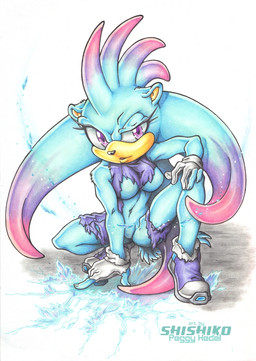 anthro black_nose blue_body blue_fur breasts claws clothing countershade_face countershading exposed_breasts eyelashes featureless_breasts featureless_crotch female finger_claws footwear frog_pose fur glistening glistening_nose gloves handwear head_spikes ice leotard logo multicolored_body navel purple_clothing purple_eyes socks solo spikes spikes_(anatomy) spread_legs spreading torn_clothing torn_footwear torn_gloves torn_handwear torn_socks pichu-chan sega sonic_the_hedgehog_(series) aurora_(pichu-chan) fan_character mammal porcupine rodent traditional_media_(artwork)