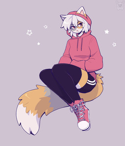 anthro black_bottomwear black_clothing black_legwear black_shorts black_stockings bottomwear clothed clothing female footwear fur grey_body grey_fur grey_hair hair hood_up hoodie legwear looking_away medium_hair midair multicolored_body multicolored_fur pink_clothing pink_footwear pink_hoodie pink_nose pink_shoes pink_topwear red_eyes shoes shorts simple_background solo stockings tail topwear white_body white_fur yellow_body yellow_fur fleurfurr arcanis_(hahaluckyme) domestic_cat felid feline felis mammal cel_shading colored colored_sketch digital_drawing_(artwork) digital_media_(artwork) hi_res shaded sketch