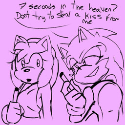 accessory antenna_hair anthro black_nose breasts clothing dialogue duo female glistening glistening_nose gloves hair handwear head_spines headband male partial_speech_bubble pointy_ears quills_(anatomy) luibangban sega sonic_the_hedgehog_(series) amy_rose sonic_the_hedgehog eulipotyphlan hedgehog mammal hi_res monochrome
