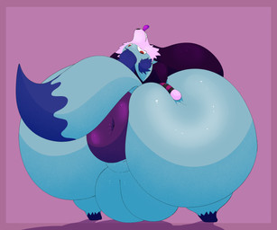 anthro anus armwear big_anus big_breasts big_butt big_vulva black_armwear black_clothing black_nose blue_body blue_ears blue_inner_ear_fluff blue_tail blue_tail_tip breasts butt butt_grab butt_squish clothed clothing dipstick_tail female genitals hand_on_butt hand_on_own_butt huge_anus huge_breasts huge_butt hyper hyper_anus hyper_breasts hyper_butt hyper_genitalia hyper_vulva inner_ear_fluff looking_at_viewer looking_back looking_back_at_viewer markings multicolored_body pantsless pattern_armwear pattern_clothing pink_armwear pink_background pink_body pink_clothing puffy_anus purple_anus purple_clothing purple_shirt purple_tongue purple_topwear rear_view red_eyes sharp_teeth shirt simple_background smile smiling_at_viewer solo squish tail tail_markings teeth tight_clothing tongue tongue_out topwear tuft two_tone_body vulva kuroyami faye_(reathe) canid canine fox mammal 2026 6:5 colored digital_media_(artwork) hi_res shaded
