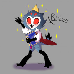 4_eyes anthro beak black_beak book clothed clothing crown feathers grey_body headgear holding_object male multi_eye red_eyes solo tail tail_feathers walking haodz hellaverse helluva_boss stolas_(helluva_boss) avian bird owl hi_res