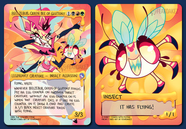 4_arms ambiguous_gender antennae_(anatomy) anthro card card_template duo female holding_character insect_wings looking_at_viewer magic:_the_gathering_card multi_arm multi_limb open_mouth red_eyes sharp_teeth smile teeth text trading_card trading_card_template wings feardakez hasbro hellaverse helluva_boss magic:_the_gathering wizards_of_the_coast queen_bee-lzebub_(helluva_boss) arthropod bee canid canine fox hybrid hymenopteran insect mammal waddling_head 2024 alpha_channel digital_media_(artwork) english_text