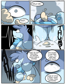 anthro blue_body blue_fur bodily_fluids dialogue eye_bags eyes_rolled_up first_person_view fur head_tuft holding_chest looking_down male pain plushie scared screaming shocked solo stuffing surprised sweat sweatdrop text tuft spicykiwi bazz_(spicykiwi) animate_inanimate canid canine canis domestic_dog living_plushie mammal absurd_res comic english_text hi_res story
