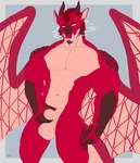 abs animal_genitalia anthro balls bedroom_eyes biceps claws fur genitals holding_own_sheath holding_sheath horn impatient looking_at_viewer male membrane_(anatomy) membranous_wings muscular muscular_anthro muscular_male narrowed_eyes nude pecs red_body red_fur red_scales scales seductive sheath simple_background smoke solo tail wings onensfw european_mythology mythology entropy_(billeur) dragon mythological_creature mythological_scalie scalie western_dragon absurd_res hi_res