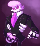 anterior_nasal_aperture bone erection genitals glowing glowing_eyes male necktie not_furry penis skeleton solo thegreatmatsutzu mystery_skulls lewis_pepper animated_skeleton undead