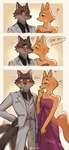 anthro canon_couple clothing duo embarrassed eyewear female fur glasses grey_body grey_fur jewelry kissing love male male/female necklace orange_body orange_fur romantic romantic_couple suit tail tail_motion tailwag three_frame_image dreamworks the_bad_guys diane_foxington mr._wolf_(the_bad_guys) canid canine canis cannie fox mammal wolf absurd_res hi_res