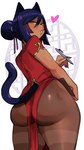 asian_clothing big_butt blush butt chinese_clothing clothed clothing crossdressing dark_body dark_skin east_asian_clothing femboy hair hair_bun heart_symbol looking_at_viewer looking_back looking_back_at_viewer male solo lightsource murasaki_(lightsource) animal_humanoid cat_humanoid felid felid_humanoid feline feline_humanoid human humanoid mammal mammal_humanoid 2024 hi_res