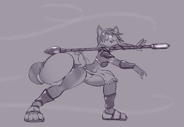 accessory anthro bandeau bottomwear breasts choker circlet clothing dipstick_tail eyes_closed feet female footwear hair_accessory hairband jewelry krystal's_staff loincloth markings necklace panties sandals shoes shoulder_guards solo staff tail tail_markings topwear underwear gluepaw krystal_appreciation_month nintendo star_fox krystal_(star_fox) canid canine fox mammal 2025 monochrome sketch