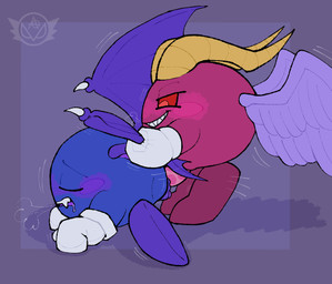 andromorph andromorph/male bat_wings big_clitoris blue_body blush bodily_fluids clitoris clothing drooling duo feathered_wings feathers from_behind_position genital_fluids genitals gloves handwear horn intersex intersex/male male membrane_(anatomy) membranous_wings pink_body purple_wings saliva sex sharp_teeth sigh teeth white_clothing white_gloves white_handwear wing_grab wings yellow_horn anonymous_gardevoir kirby_(series) nintendo galacta_knight meta_knight waddling_head hi_res trans_(lore) trans_man_(lore)