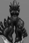 5_toes alien alien_(franchise) big_breasts black_body black_skin breasts butt claws curling_toes digital_media_(artwork) duo eyeless feet female foot_fetish foot_focus foot_grab genitals grey_background human humanoid humanoid_feet lips mammal monochrome monster nails nihilophant nipples not_furry plantigrade pussy simple_background smile solo_focus toe_claws toes tube wide_hips xenomorph