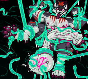 anthro armpit_fetish ball_stretching balls big_balls bodily_fluids cock_and_ball_torture erection fertility_tattoo flexing flexing_bicep foreskin foreskin_play genital_torture genitals humanoid_genitalia humanoid_penis male muscular muscular_anthro muscular_arms muscular_male muscular_thighs nipple_piercing nipples pawpads paws penetration penis piercing restrained restrained_by_tentacles saggy_balls solo sweat tentacles tongue tongue_out urethral urethral_bulge urethral_penetration vein veiny_balls veiny_penis velvetdraw meeper canid canine canis mammal wolf hi_res