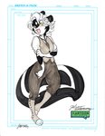 3_toes anthro black_body black_fur blush clothed clothing feet female footwear fur green_eyes hair open_mouth solo toeless_footwear toes white_hair j3t mammal mephitid skunk