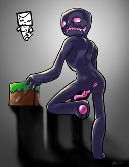 animal_genitalia anus dark_body genital_slit genitals male pawpads penis pink_genitals posed rear_view simple_background solo lotllover microsoft minecraft mojang xbox_game_studios enderman humanoid absurd_res hi_res