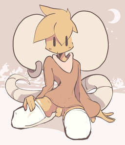 anthro balls big_ears bottomless clothed clothing ear_piercing flaccid genitals hand_on_leg hand_on_thigh head_tuft kneeling kneeling_on_ground legwear looking_at_viewer male penis piercing sky solo sweater tail thigh_highs topwear tuft 9hammer mix_(9hammer) mammal rodent hi_res