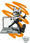 bottomwear breaking_the_fourth_wall clothing computer electronics fangs footwear holding_object holding_tablet_pen ketamine laptop pants shirt shoes t-shirt tablet_pen teeth topwear domestic_cat felid feline felis mammal absurd_res digital_media_(artwork) hi_res