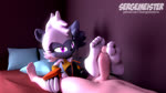 5_fingers 5_toes anthro audible_ejaculation barefoot bed big_feet bodily_fluids clothing cum cum_on_feet cum_on_penis cum_on_self duo eyelashes feet female fingers fluffy fluffy_chest fluffy_tail foot_fetish foot_focus foot_play footjob fur furniture genital_fluids genitals grey_body grey_skin humanoid_feet long_eyelashes male male/female orgasm penis pillow plantigrade purple_eyes sex shirt smile soles tail tank_top toes topwear two-footed_footjob white_body white_fur sergemeister idw_publishing sega sonic_the_hedgehog_(comics) sonic_the_hedgehog_(idw) sonic_the_hedgehog_(series) tangle_the_lemur human lemur mammal primate ring-tailed_lemur strepsirrhine animated hi_res sound webm