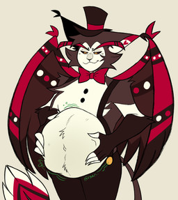 anthro anthro_pred belly hand_on_belly male male_pred vore mawlicious hazbin_hotel hellaverse husk_(hazbin_hotel) absurd_res hi_res