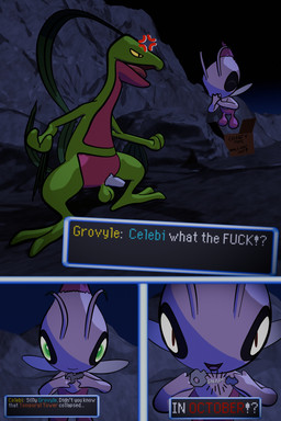 ambiguous_gender angry balls box broken_key cardboard cardboard_box chastity_cage chastity_device chastity_key container dialogue dialogue_box duo evil_face feral genitals green_body laugh male night onomatopoeia open_mouth penis permanent permanent_chastity_device pink_body profanity sound_effects tail text unsupported_chastity_cage yellow_eyes aquinas_audax blender_eevee_(artwork) locktober nintendo pokemon pokemon_mystery_dungeon spike_chunsoft grovyle_the_thief shiny_celebi_(eotds) celebi generation_2_pokemon generation_3_pokemon grovyle legendary_pokemon pokemon_(species) 2:3 3d_(artwork) absurd_res blender_(artwork) comic digital_media_(artwork) english_text hi_res female_(lore)