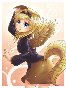 alternate_species blonde_hair blue_eyes bottomwear clothed clothing feathered_wings feathers female furgonomics hair horn humanized looking_at_viewer shirt skirt solo tail ticket topwear wings ponilove hasbro my_little_pony mythology golden_ticket equid equine human mammal mythological_creature mythological_equine winged_unicorn 2013 3:4 hi_res