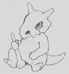 bone claws female genitals holding_object looking_at_viewer pussy skull solo tail yaroul nintendo pokemon cubone generation_1_pokemon pokemon_(species) 2022 hi_res monochrome