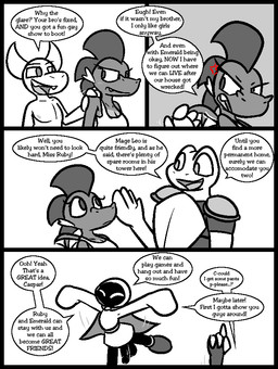 2_horns 4_fingers anthro armor balls bottomless breastplate cape claws clothed clothing cross-popping_vein cute_fangs dialogue disembodied_hand embarrassing_nudity fangs female finger_claws fingers footwear genitals group hair horn long_sleeves looking_at_another looking_down looking_up male nipples nude open_mouth penis robe shirt shoes shoulder_pads smile speech_bubble tank_top teeth text topwear ultilix european_mythology mythology caspar_(ultilix) emerald_(ultilix) leo_the_magician ruby_(ultilix) to-be-named-later amphibian demon dragon frog mythological_creature mythological_scalie scalie shadow_creature western_dragon 2025 comic english_text greyscale monochrome multiple_scenes brother_(lore) brother_and_sister_(lore) sibling_(lore) sister_(lore)