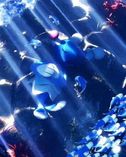 ambiguous_gender blue_body blue_eyes eyelashes eyes_closed feral group lying on_back seaweed size_difference sleeping tail underwater water rivalclay nintendo pokemon anthozoan aquatic brionne cnidarian coral fish generation_7_pokemon pokemon_(species) wishiwashi wishiwashi_(solo_form) 2026 4:5 hi_res